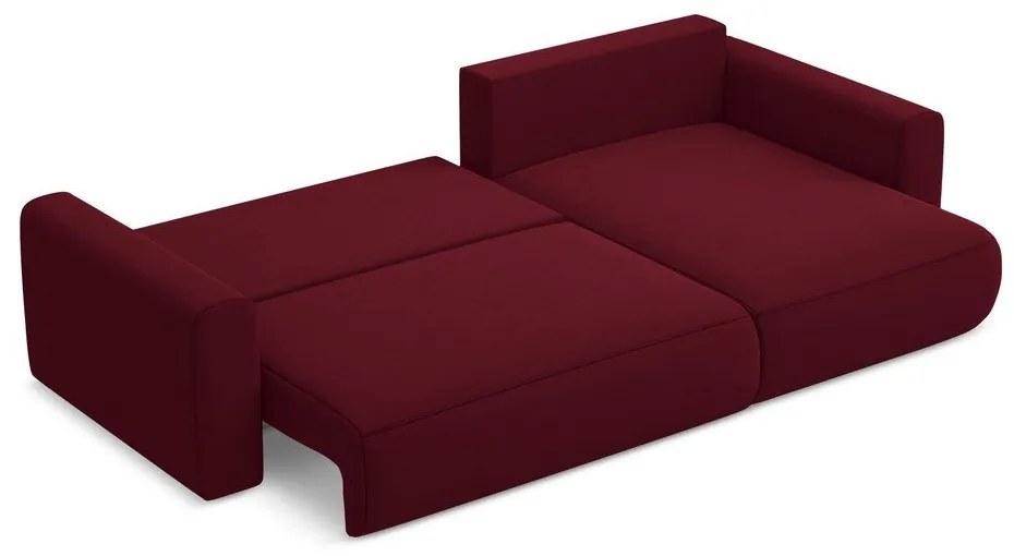 Vínovočervená zamatová rozkladacia/s úložným priestorom rohová pohovka (pravý roh/s leňoškou) Kapua – Makamii