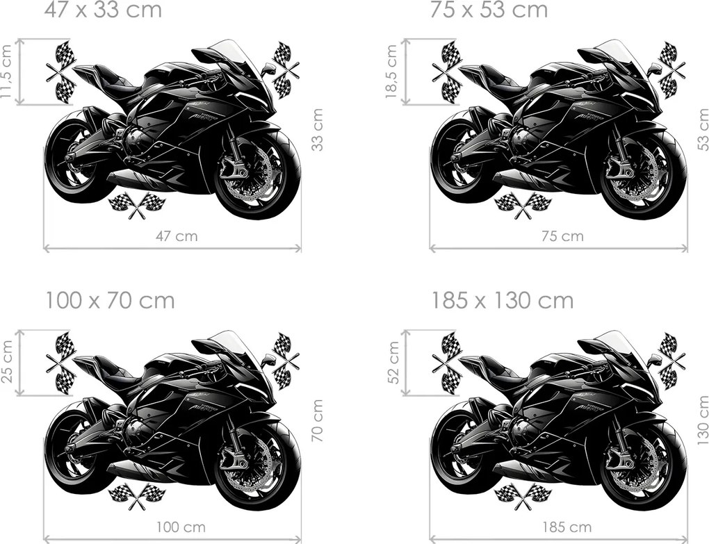 Čierna motorka textilní prelepiteľná nálepka na stenu hárok 47 x 33 cm