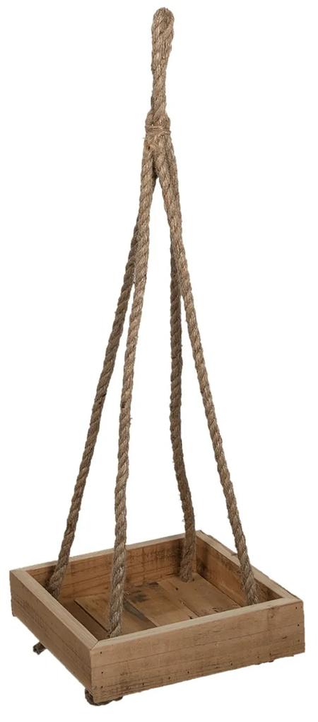 Závesná drevená polica s lanom - 25*25*6/72 cm
