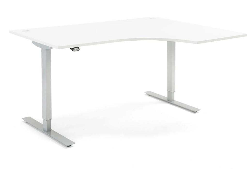 Výškovo nastaviteľný stôl Flexus, rohový, 1600x1200 mm, biela