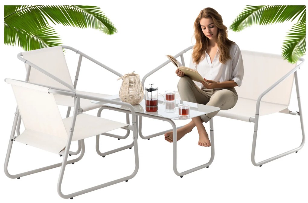 Záhradný set: Mini-gauč, 2 kreslá a stolík - béžová