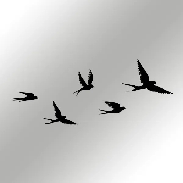 SADA 5x Nástenná dekorácia vtáci kov