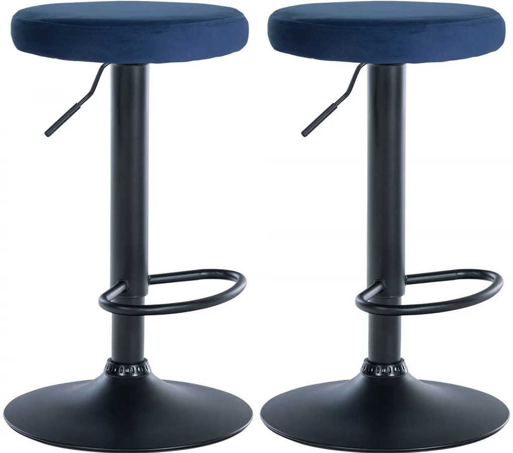 2x Barová stolička Ponte - zamat, čierny rám - Modrá