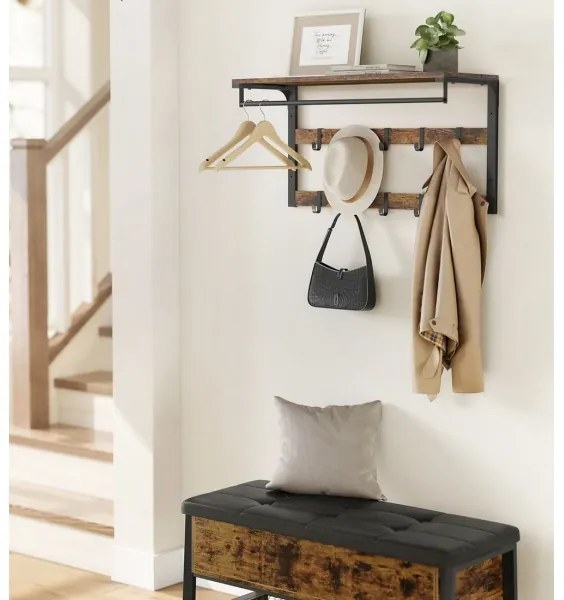 Nástenný vešiak s policou NATE hnedý/čierny