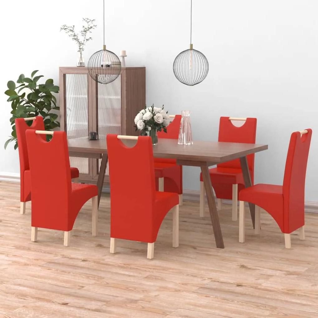 Jedálenské stoličky 6 ks červené umelá koža