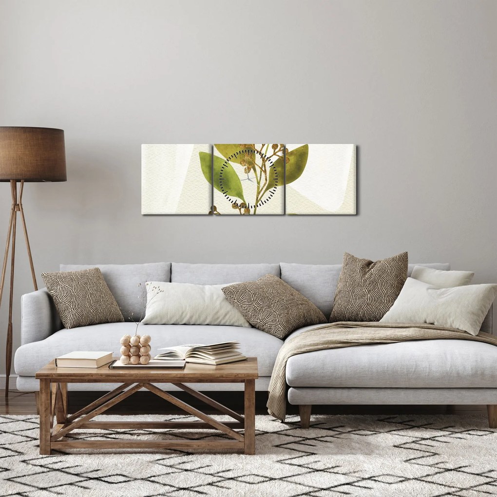 Obraz - Akvarelová vetvička N⁰1 (s hodinami) (90x30 cm)