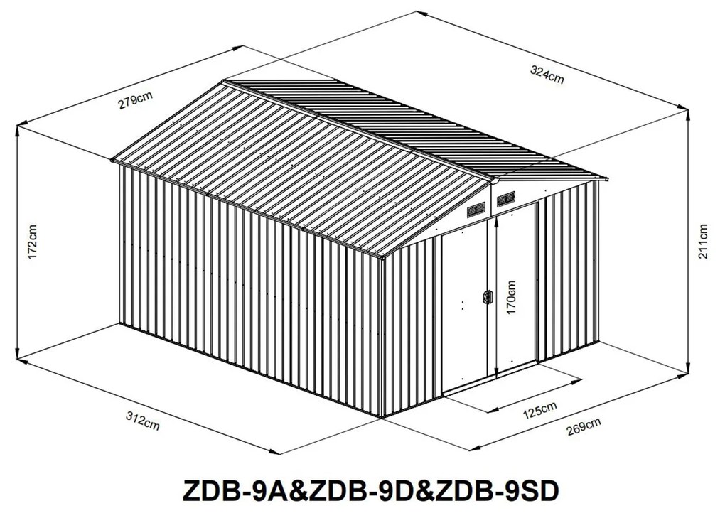 Záhradný domček BestBerg ZDB-9D / 9 m² / 279 x 324 x 211 cm / červené drevo / hnedá