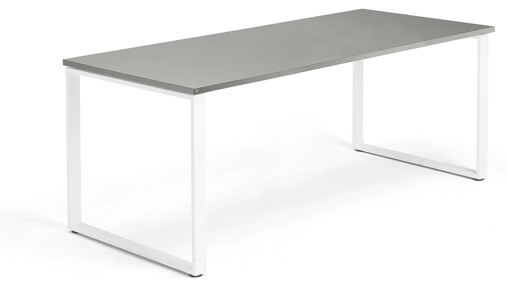 Kancelársky stôl QBUS, O-rám, 1800x800 mm, biela, svetlošedá