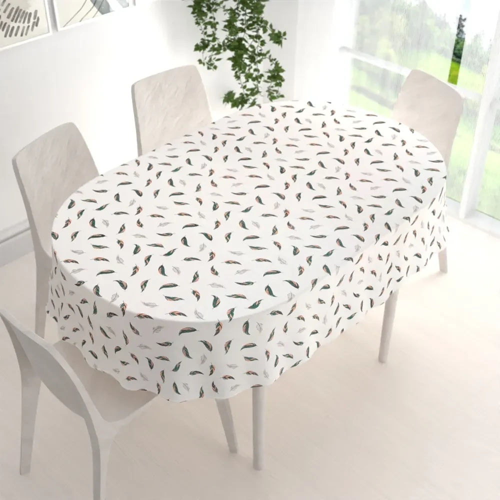 Biante Bavlnený oválny obrus Sandra SA-460 Zeleno-ružové pierka na bielom 100x160 cm