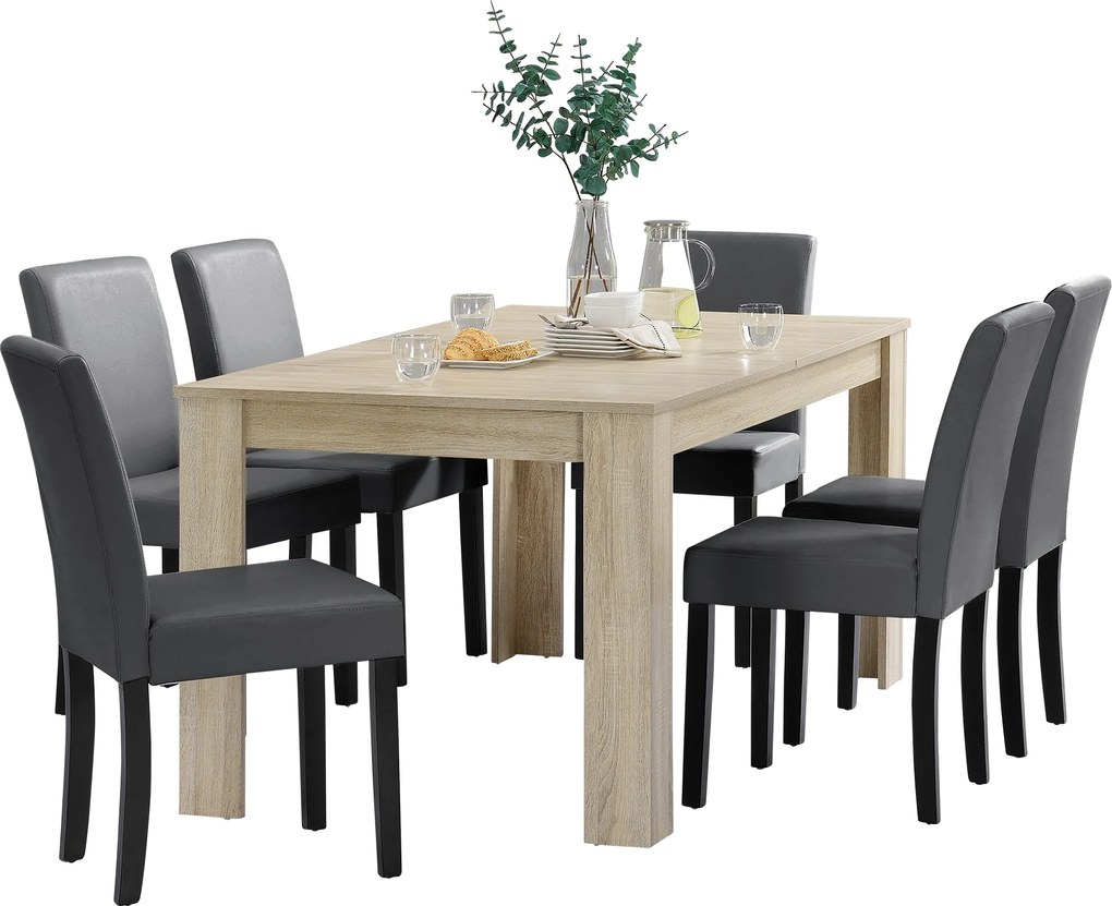 [en.casa]® Rustikálny dubový jedálenský stôl HTFU-2338 so 6 stoličkami HTMY-9703