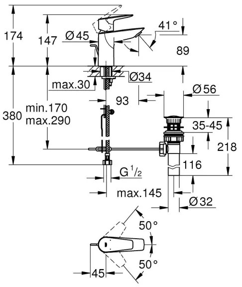 GROHE 32819001 - Umývadlová batéria BAUEDGE 147 mm, lesklý chróm
