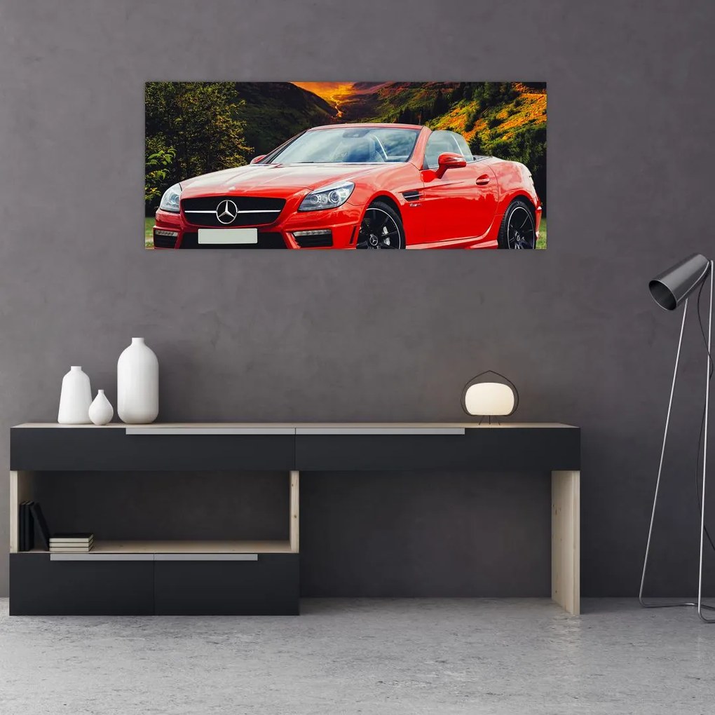 Obraz - červený Mercedes (120x50 cm)