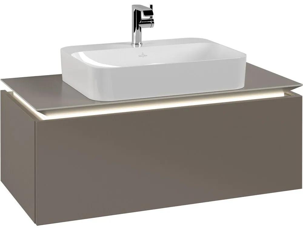 VILLEROY &amp; BOCH Legato závesná skrinka pod umývadlo na dosku (umývadlo v strede), 1 zásuvka, s LED osvetlením, 1000 x 500 x 380 mm, Truffle Grey, B755L0VG