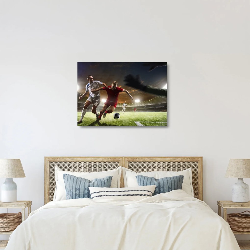 Sklenený obraz - Futbalisti v akcii (70x50 cm)