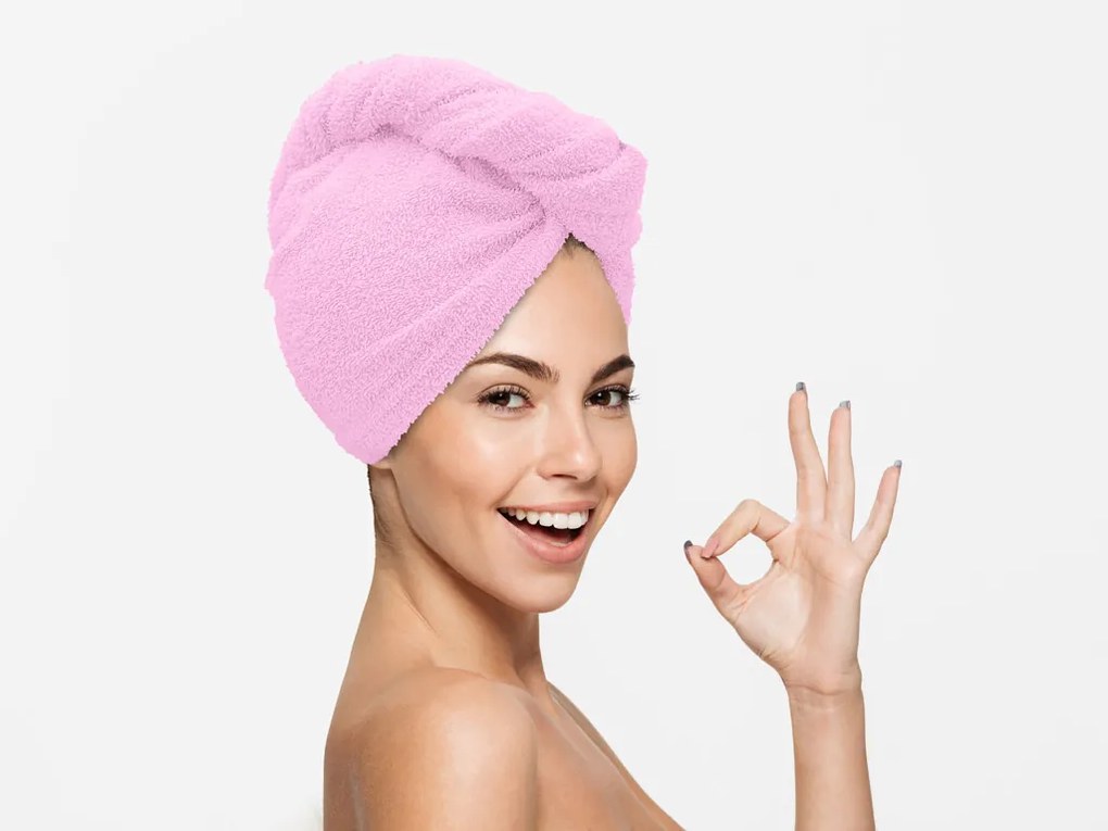 Rýchloschnúci froté turban na vlasy ružový, 100% bavlna