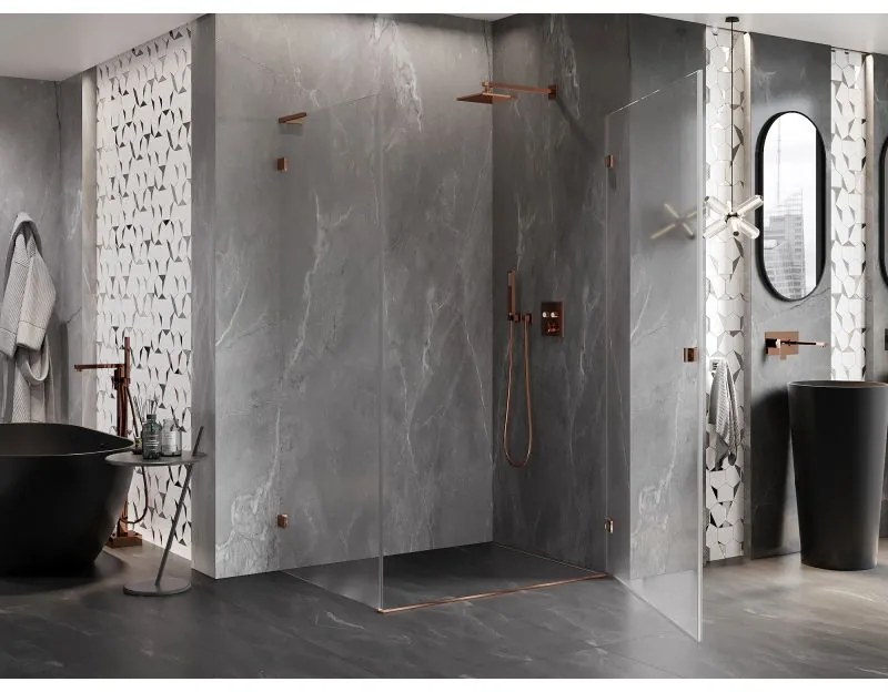 Mexen Lunar-B L, 1-krídlový sprchový kút, pravý, 85 x 70 cm, 8mm číre sklo, ružové zlato profil, 832L-085-070-60-00-P