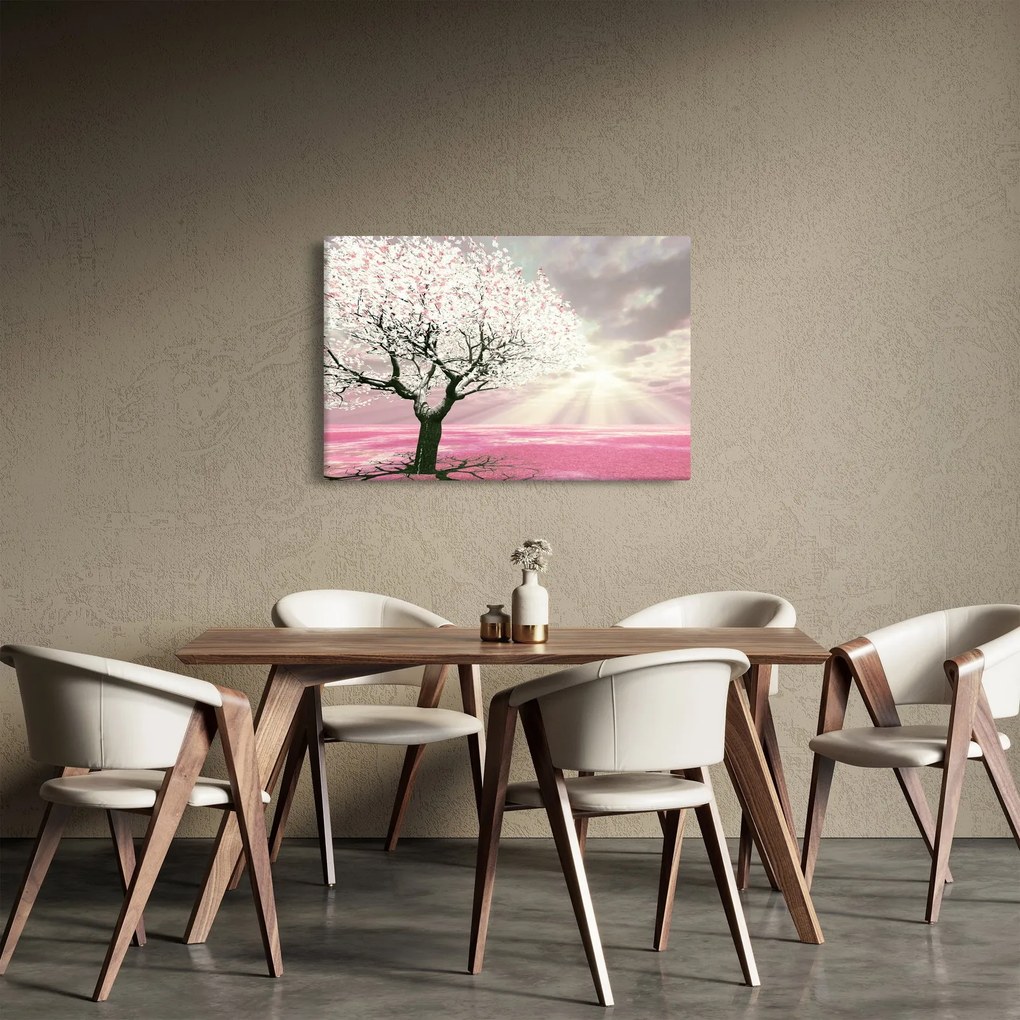 Ružový obraz stromu (90x60 cm)