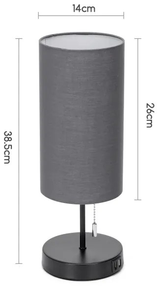 Aigostar - Stolná lampa s USB portom 1xE27/40W/230V čierna