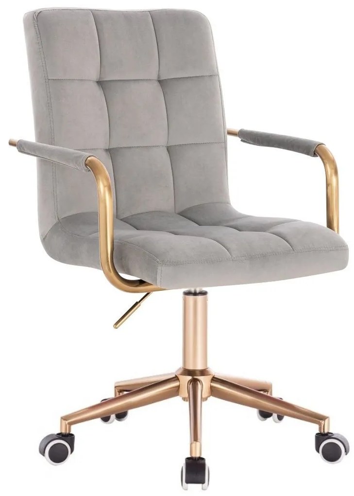 LuxuryForm DESIGN Stolička VERONA GOLD VELUR na zlatej podstave s kolieskami - svetlo šedá