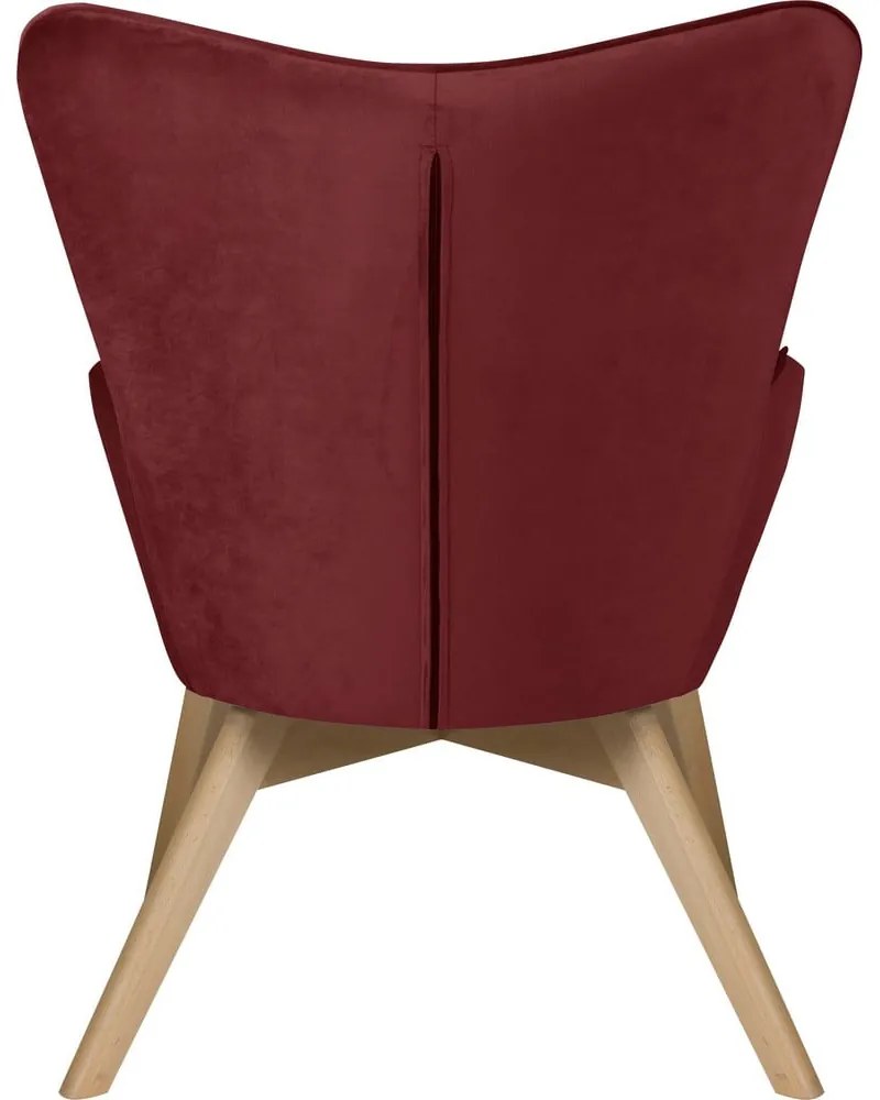 Červené zamatové kreslo s podnožkou Niko – Ropez