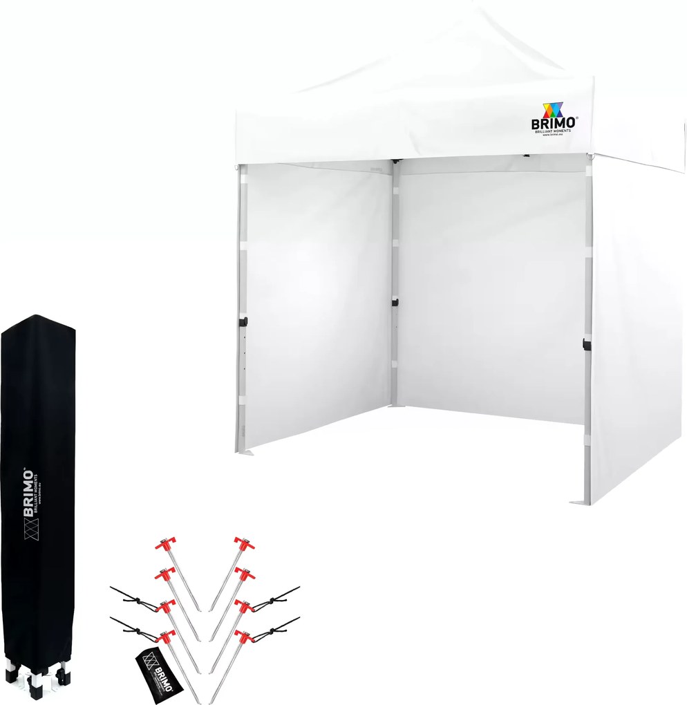 BRIMO Nožnicový párty stan SUPER oceľ 2x2 m s 3 stenami biely