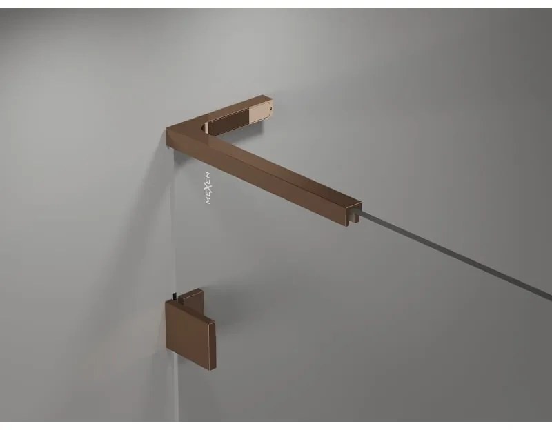 Mexen Lunar, L päťuholníkový sprchový kút s pravým sklonom 90 x 90 cm, 8mm číre sklo, profil ružové zlato, 831L-090P-090L-60-00-P