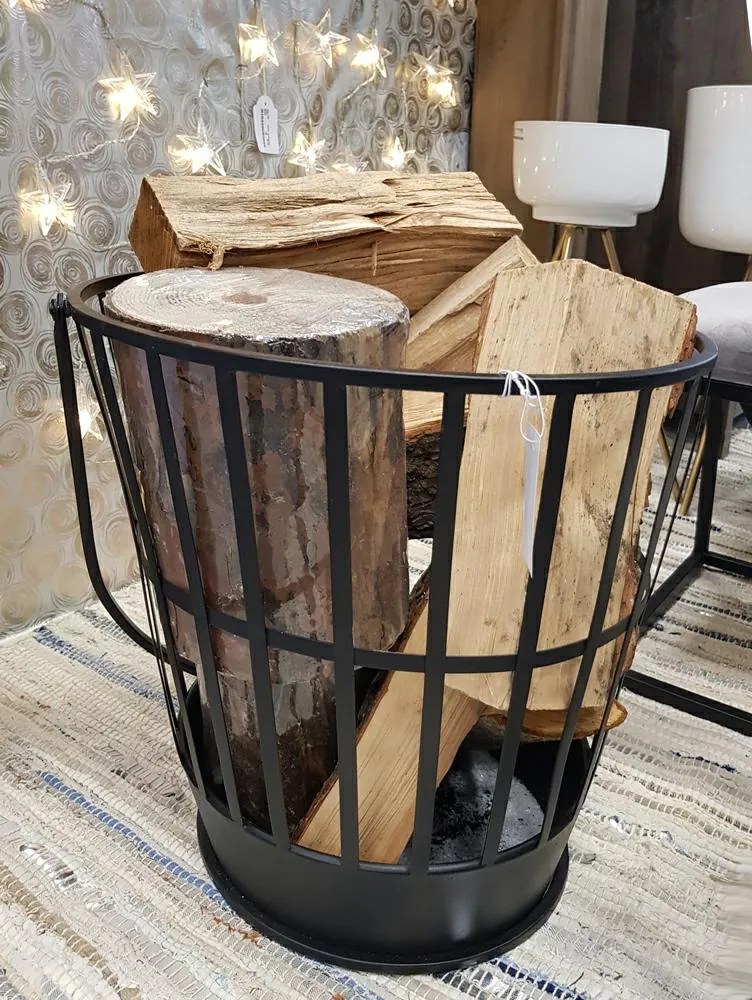 Kovový kôš na drevo Loft, 38x38 cm, čierna