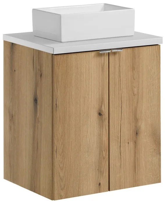 Závesná skrinka Nova Oak Gaja II s doskou a umývadlom 50 cm dub pobrežie evokuje/biela