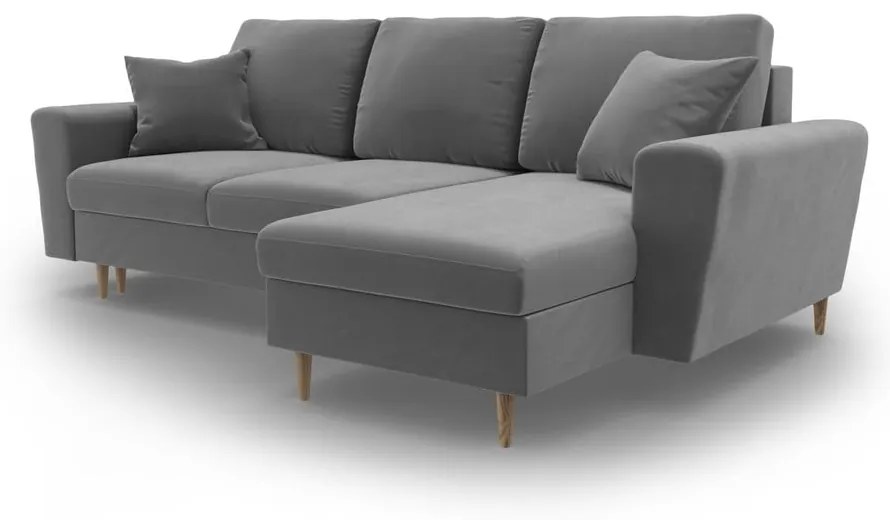 Svetlosivá zamatová rozkladacia/s úložným priestorom rohová pohovka Kyoto – Cosmopolitan Design