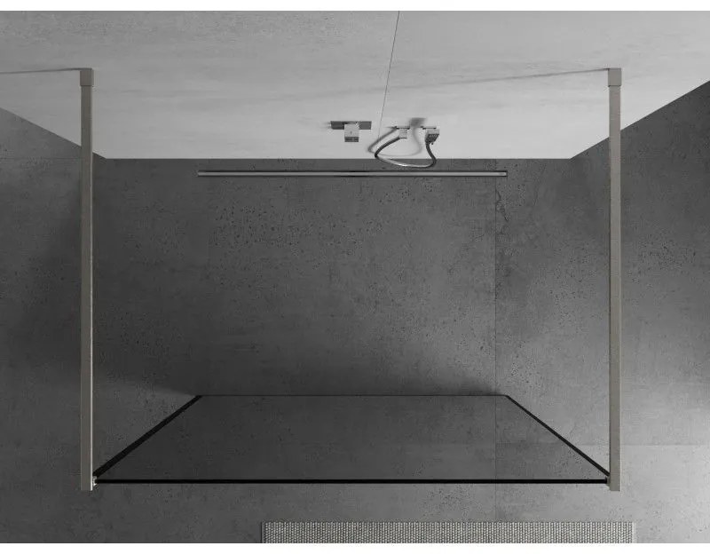 Mexen Kioto, sprchová zástena Walk-In 100 x 200 cm, 8mm sklo čierny vzor, brúsená oceľ profil,  800-100-002-97-70