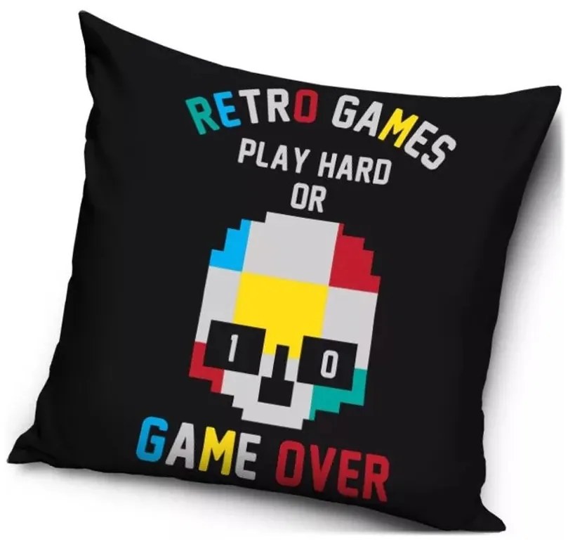 Vankúš Retro Games - Play hard or game over - 40 x 40 cm