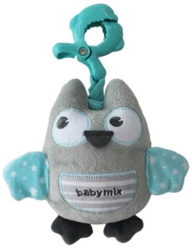 BABY MIX Edukačná hrajúca plyšová hračka s klipom Baby Mix sova mätová