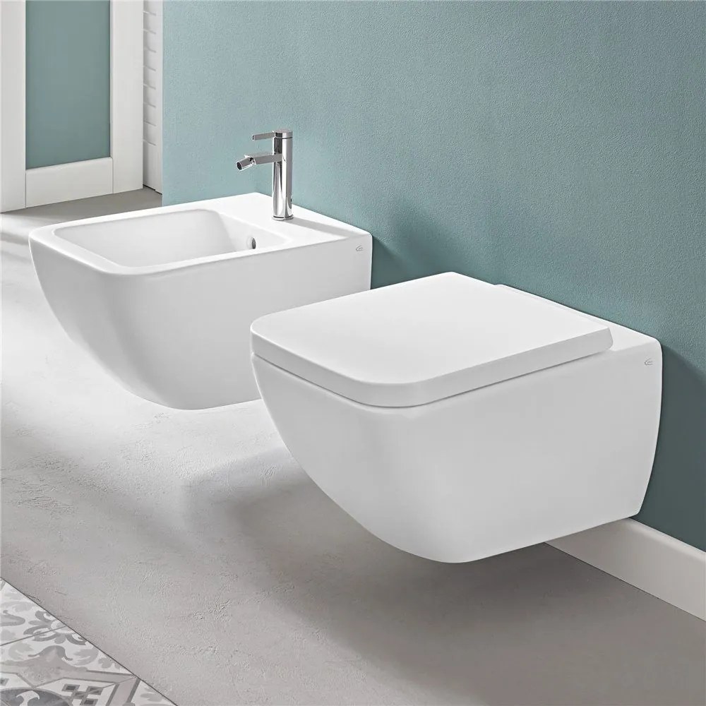 VILLEROY &amp; BOCH Venticello závesný bidet s otvorom, s prepadom, 375 x 560 mm, Stone White, s povrchom CeramicPlus, 441100RW