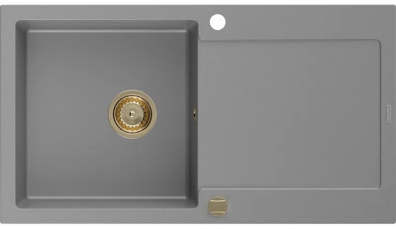 Mexen Leo, drez granitový 900x500x190 mm, 1-komorový, šedá so zlatým sifónom, 6501901010-71-G