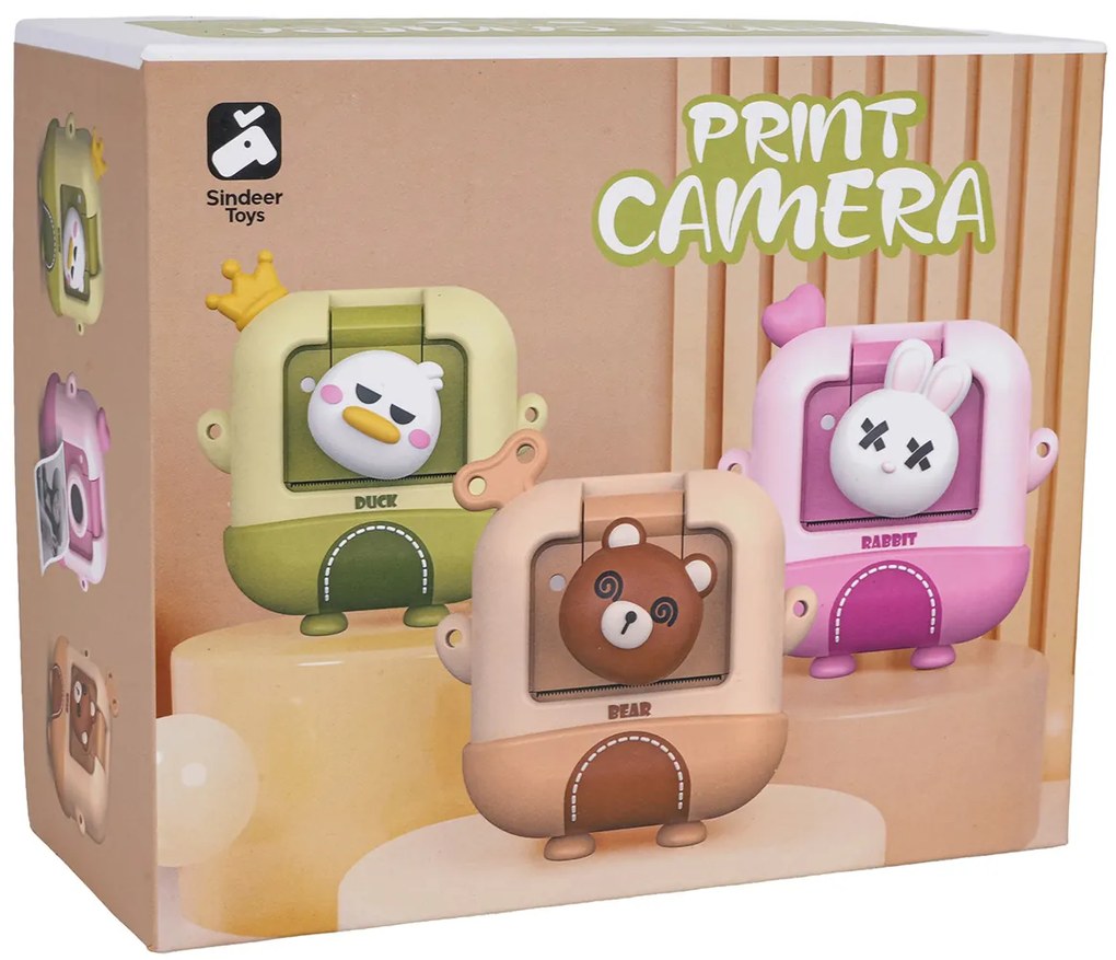 Detský fotoaparát s tlačiarňou – Medveď alebo Kačka + fixky a nálepky Tvar: Kačka