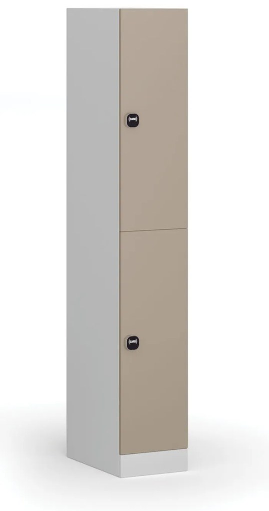 Šatníková skrinka s úložnými boxmi, 2 boxy, 1850 x 300 x 500 mm, demont, zámok s čítačkou RFID kariet, béžové dvere