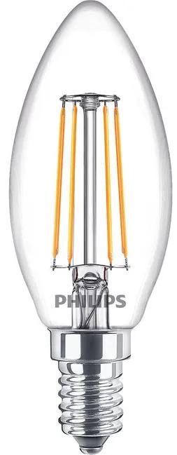 Philips 929001889792 LED žiarovka vláknová číra sviečka CorePro E14, 4.3W, 470lm, 2700K, teplá biela, 230V