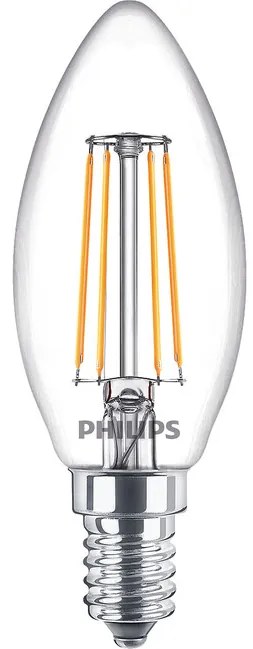 Philips 929001889792 LED žiarovka vláknová číra sviečka CorePro E14, 4.3W, 470lm, 2700K, teplá biela, 230V