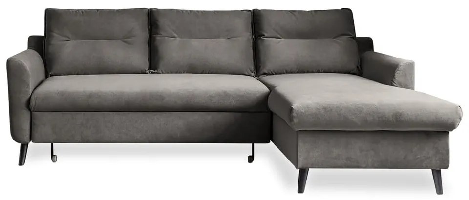 Tmavosivá zamatová rozkladacia rohová pohovka Miuform Stylish Stan, pravý roh