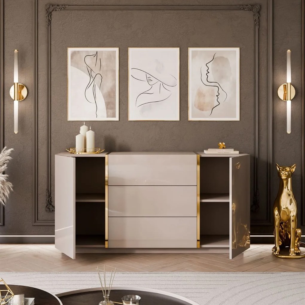 KOMODA SANTINO KAŠMÍR LESK / ZLATÁ 158 cm