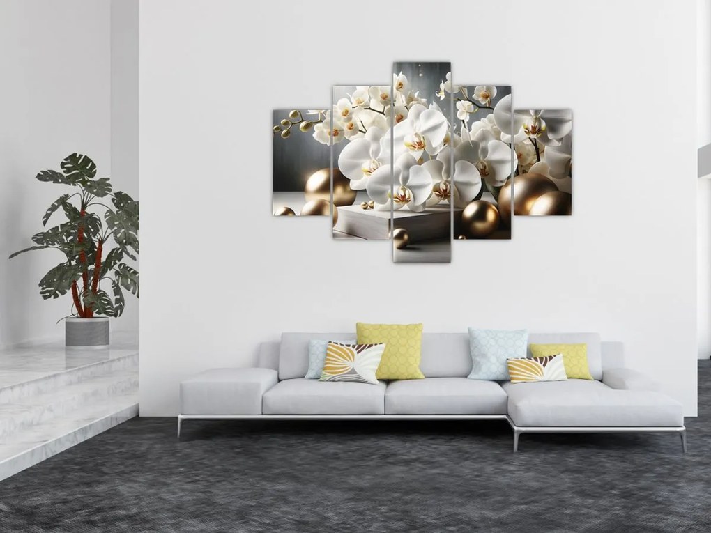 Obraz - Orchidea a zlaté gule (150x105 cm)