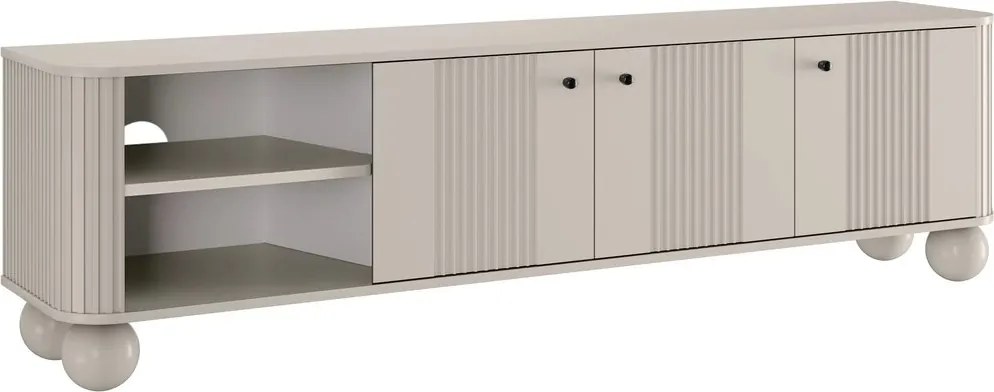 TV skrinka Vesper 187 cm trojdverová - kašmír / čierne úchytky / guľové nohy