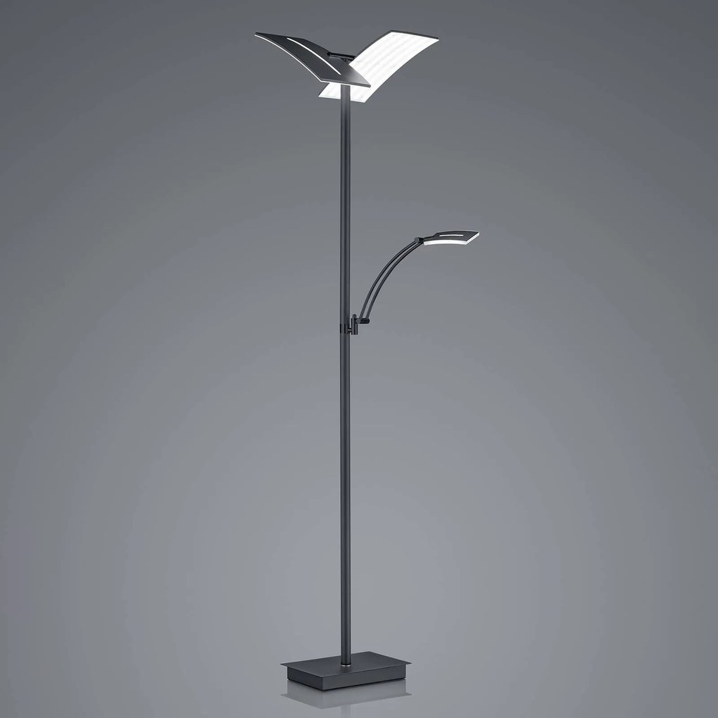 Stojacia LED lampa Dual, lampa na čítanie, čierna