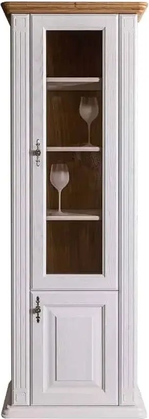 Biela vitrína na poháre z masívu s otváraním vpravo, 64x47x210 cm