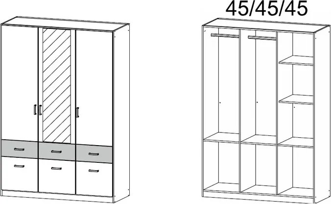 Šatníková skriňa Bremen, 136 cm, biela/šedý betón