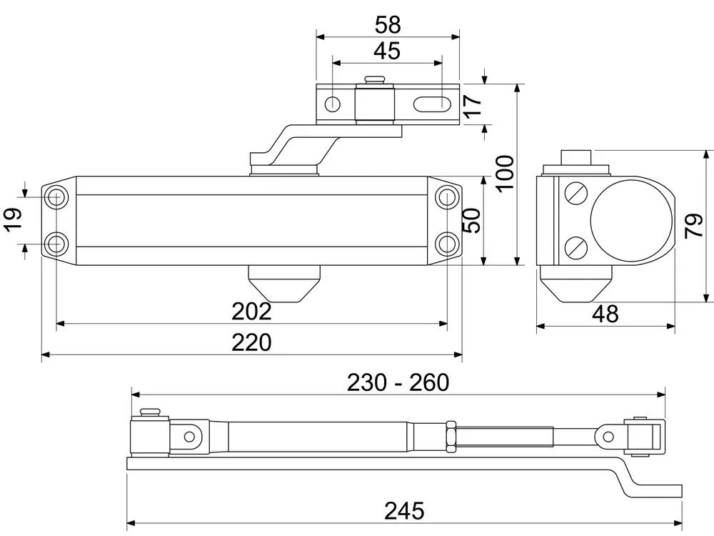 Dverný zatvárač RZ.804 - s aretáciou, strieborná