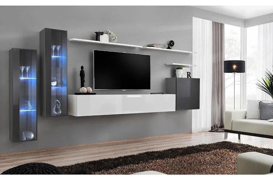 Obývacia stena Switch Sklo +LED XI Grafit/Biely