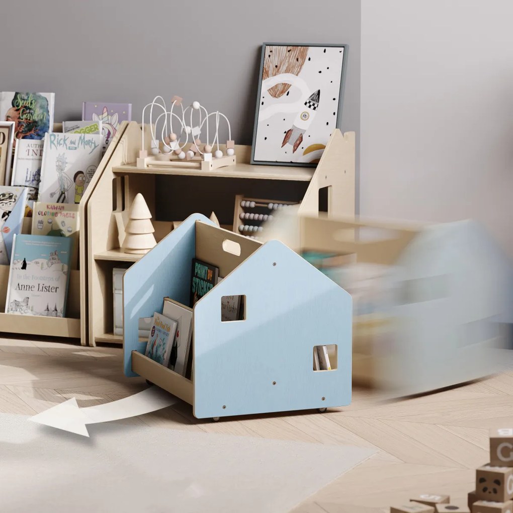 Obojstranná knihovnička na kolieskach – svetlomodrá