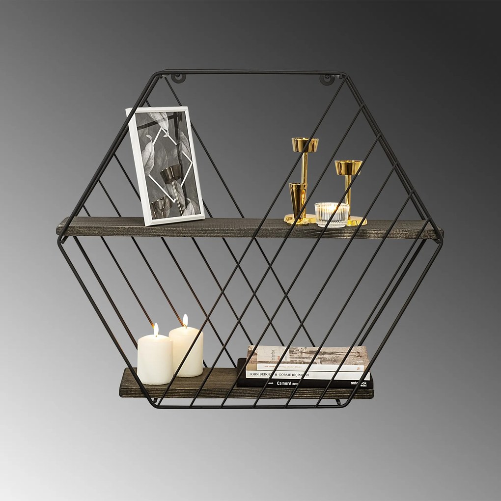 Nástenná polica ANEMONE VULGARIS čierna/tmavý orech