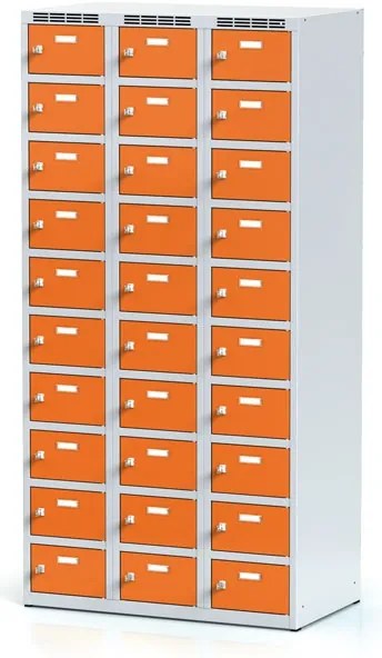 Alfa 3 Šatníková skrinka S6 s úložnými boxami, 30 boxov, 1800 x 900 x 500 mm, cylindrický zámok, oranžové dvere